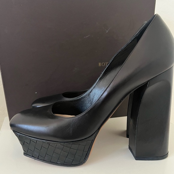 Bottega Veneta Nappa Intrecciato Platform Pumps Black Leather 40 - Picture 8 of 10